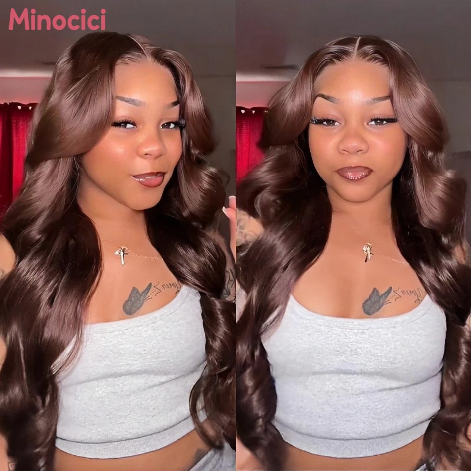 Hd Lace Frontal Wig Human Hair Pre Plucked - Czekoladowo-brązowa peruka z naturalnych włosów o